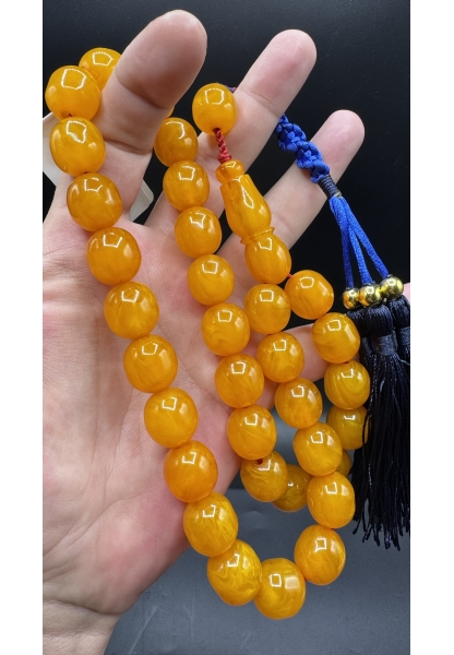 MirgeShoes Firfirik Hareli Koleksiyonluk Portakal 98 Gr Faturan Sıkma Kehribar Tespih AHTES2511