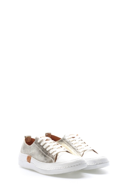 MirgeShoes İçi Dışı Hakiki Deri Altın Kadın Casual Ayakkabı AH089722618365