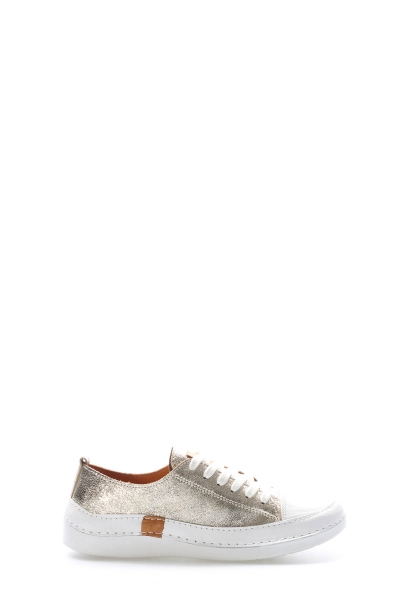 MirgeShoes İçi Dışı Hakiki Deri Altın Kadın Casual Ayakkabı AH089722618365