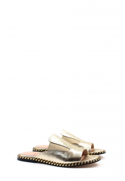 MirgeShoes Kadın Düz Terlik İçi Dışı Hakiki Deri Altın  MRG011018261463