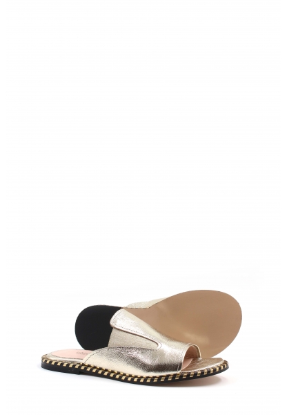 MirgeShoes Kadın Düz Terlik İçi Dışı Hakiki Deri Altın  MRG011018261463