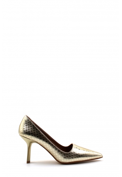 MirgeShoes Altın Kadın İnce Topuk Ayakkabı İçi Dışı Hakiki Deri MRG0114926121855