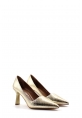 MirgeShoes Altın Kadın İnce Topuk Ayakkabı İçi Dışı Hakiki Deri MRG0114926121855