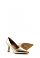 MirgeShoes Altın Kadın İnce Topuk Ayakkabı İçi Dışı Hakiki Deri MRG0114926121855