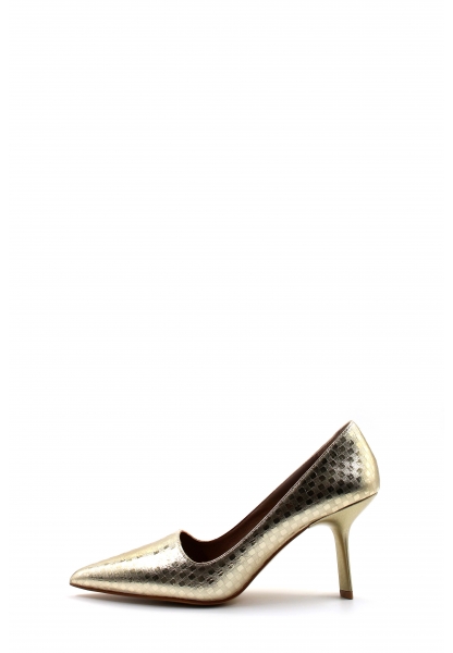 MirgeShoes Altın Kadın İnce Topuk Ayakkabı İçi Dışı Hakiki Deri MRG0114926121855