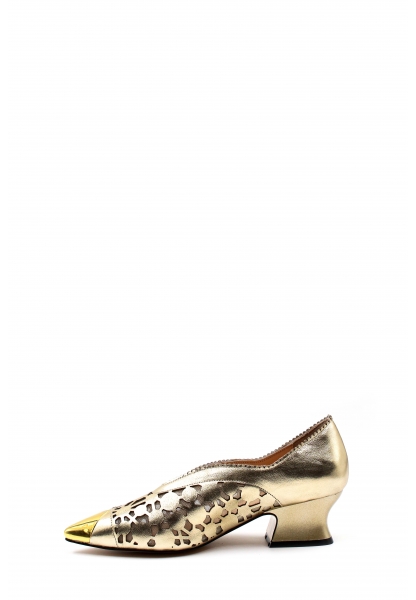 MirgeShoes Altın Kadın Kalın Topuklu Ayakkabı İçi Dışı Hakiki Deri MRG01194261583