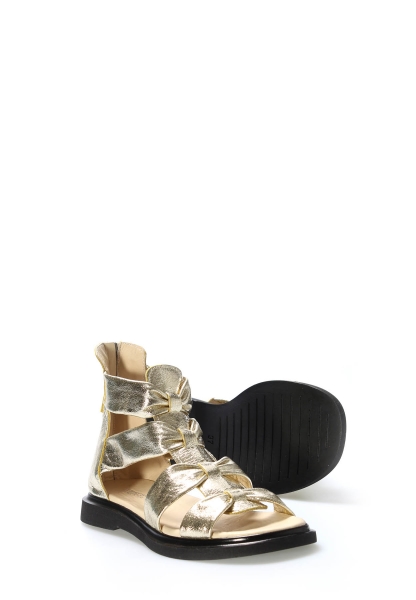 MirgeShoes Kadın Sandalet İçi Dışı Hakiki Deri Altın  MRG01254261333