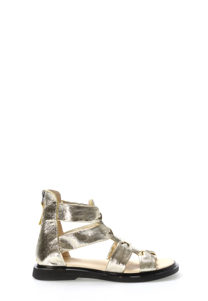 MirgeShoes Kadın Sandalet İçi Dışı Hakiki Deri Altın  MRG01254261333