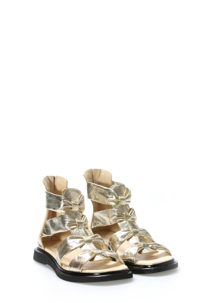 MirgeShoes Kadın Sandalet İçi Dışı Hakiki Deri Altın  MRG01254261333