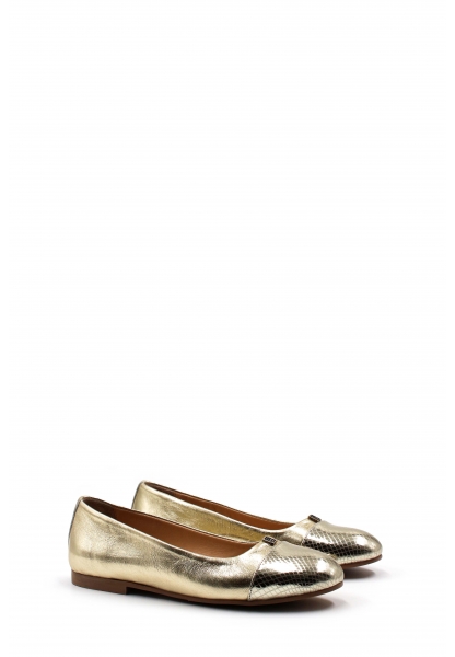 MirgeShoes Altın-Yılan Rahat Kadın Babet Ayakkabı İçi Dışı Hakiki Deri MRG01194261582