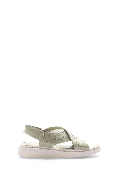 MirgeShoes Kadın Sandalet İçi Dışı Hakiki Deri Avakado  MRG011102261672