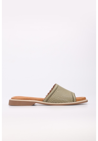 MirgeShoes Kadın Terlik İçi Dışı Hakiki Deri Avokado  MRG0111022611421