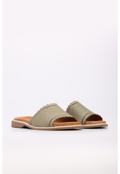 MirgeShoes Kadın Terlik İçi Dışı Hakiki Deri Avokado  MRG0111022611421