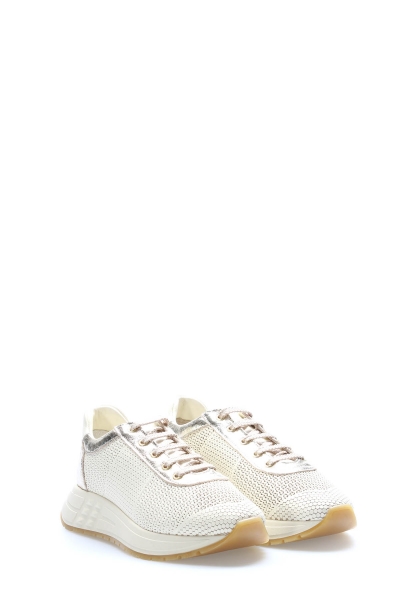 MirgeShoes Bej-Altın Bağcıklı Kadın Casual Ayakkabı İçi Dışı Hakiki Deri MRG0114026185810