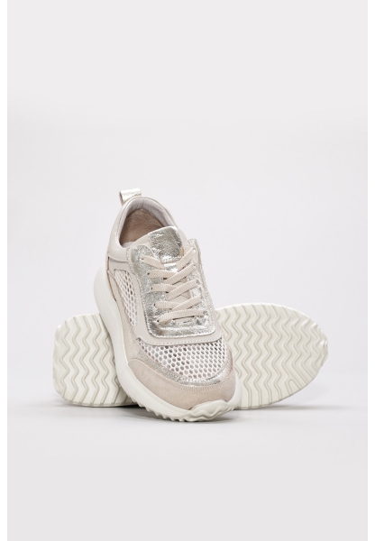 MirgeShoes Bej-Altın Bağcıklı Kadın Casual Ayakkabı İçi Dışı Hakiki Deri MRG012662619248