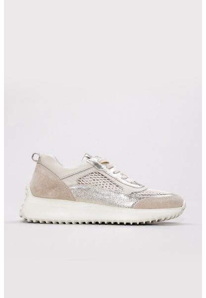 MirgeShoes Bej-Altın Bağcıklı Kadın Casual Ayakkabı İçi Dışı Hakiki Deri MRG012662619248