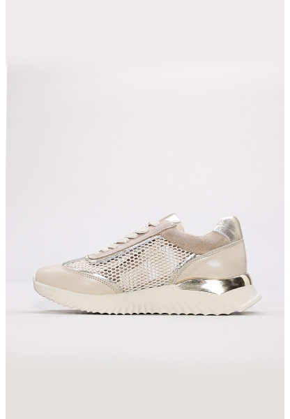 MirgeShoes Bej-Altın Bağcıklı Kadın Casual Ayakkabı İçi Dışı Hakiki Deri MRG0188726125293