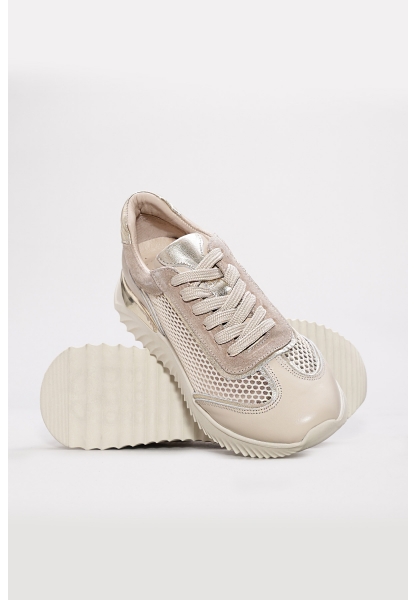 MirgeShoes Bej-Altın Bağcıklı Kadın Casual Ayakkabı İçi Dışı Hakiki Deri MRG0188726125293