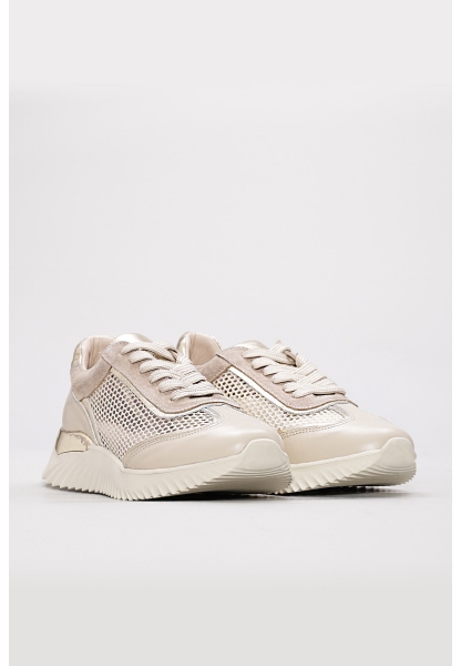 MirgeShoes Bej-Altın Bağcıklı Kadın Casual Ayakkabı İçi Dışı Hakiki Deri MRG0188726125293