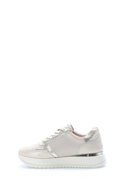 MirgeShoes Bej-Altın Bağcıklı Kadın Casual Ayakkabı İçi Dışı Hakiki Deri MRG0188726125299