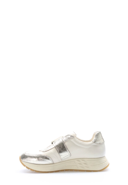 MirgeShoes Bej-Altın Bantlı Kadın Spor Ayakkabı İçi Dışı Hakiki Deri MRG0114026181014
