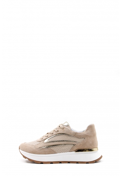 MirgeShoes Bej-Altın Bağcıklı Kadın Spor Ayakkabı İçi Dışı Hakiki Deri MRG0188726124266