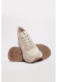 MirgeShoes Bej-Altın Bağcıklı Kadın Spor Ayakkabı İçi Dışı Hakiki Deri MRG0188726124283