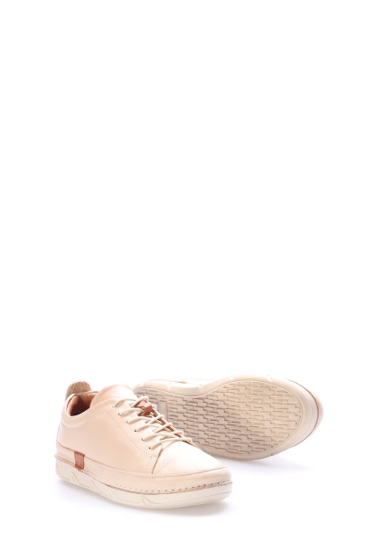 MirgeShoes Bej Bağcıklı Kadın Casual Ayakkabı İçi Dışı Hakiki Deri MRG0129026111167