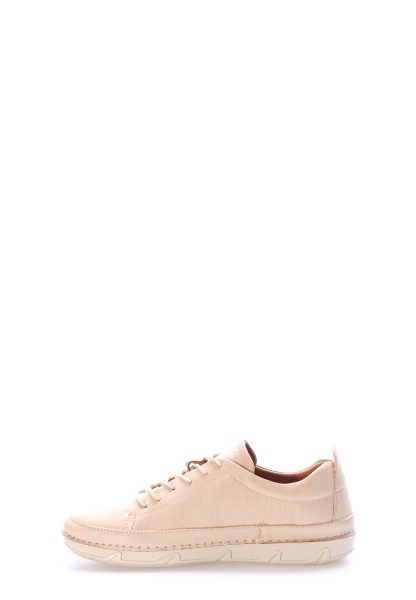 MirgeShoes Bej Bağcıklı Kadın Casual Ayakkabı İçi Dışı Hakiki Deri MRG0129026111167