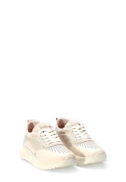 MirgeShoes Bej Bağcıklı Kadın Casual Ayakkabı İçi Dışı Hakiki Deri MRG0111122611227