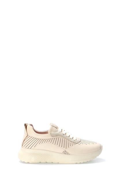 MirgeShoes Bej Bağcıklı Kadın Casual Ayakkabı İçi Dışı Hakiki Deri MRG0111122611227