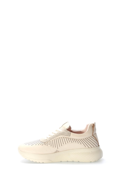 MirgeShoes Bej Bağcıklı Kadın Casual Ayakkabı İçi Dışı Hakiki Deri MRG0111122611227