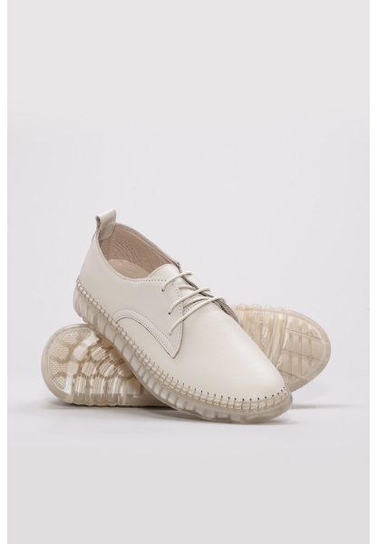 MirgeShoes Bej Bağcıklı Kadın Casual Ayakkabı İçi Dışı Hakiki Deri MRG017392615283