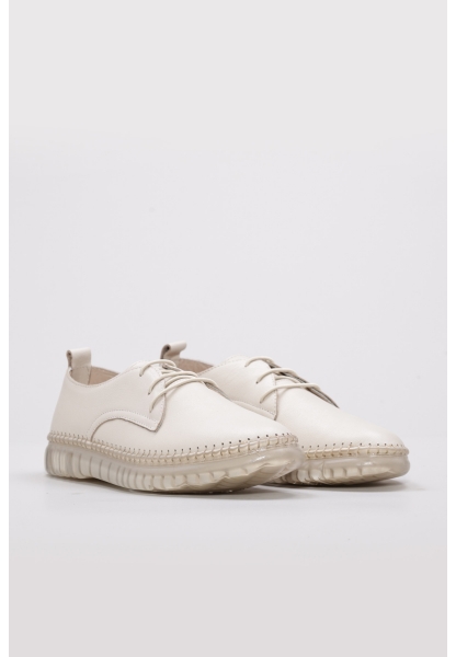 MirgeShoes Bej Bağcıklı Kadın Casual Ayakkabı İçi Dışı Hakiki Deri MRG017392615283