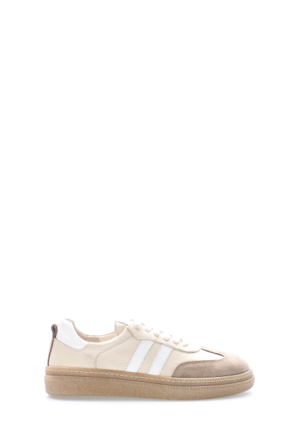 MirgeShoes Bej-Beyaz Bağcıklı Kadın Casual Ayakkabı İçi Dışı Hakiki Deri MRG01347261989