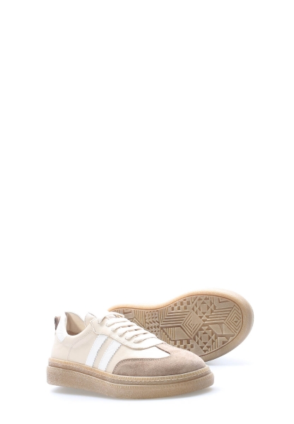 MirgeShoes Bej-Beyaz Bağcıklı Kadın Casual Ayakkabı İçi Dışı Hakiki Deri MRG01347261989