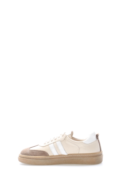 MirgeShoes Bej-Beyaz Bağcıklı Kadın Casual Ayakkabı İçi Dışı Hakiki Deri MRG01347261989