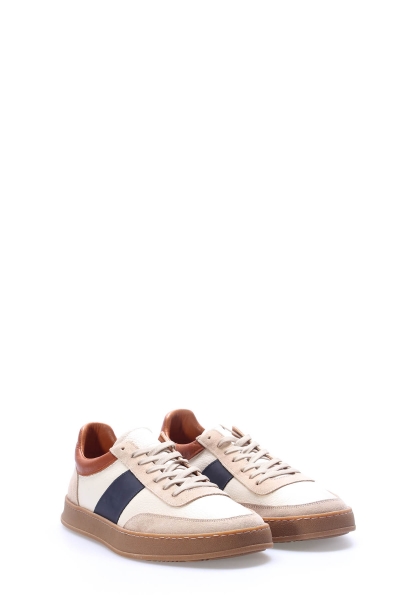 MirgeShoes Bej-Beyaz-Siyah Bağcıklı Erkek Casual Ayakkabı İçi Dışı Hakiki Deri MRG0185313214249