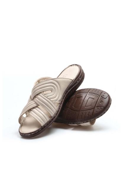 MirgeShoes Erkek Terlik İçi Dışı Hakiki Deri Bej MRG011082131358