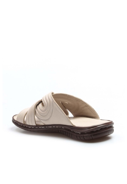 MirgeShoes Erkek Terlik İçi Dışı Hakiki Deri Bej MRG011082131358