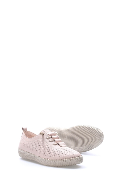 MirgeShoes Bej Bağcıklı Kadın Casual Ayakkabı İçi Dışı Hakiki Deri MRG012942615245