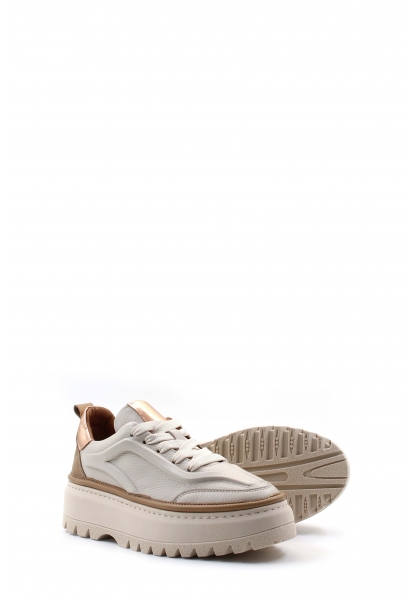 MirgeShoes Bej Bağcıklı Kadın Casual Ayakkabı İçi Dışı Hakiki Deri MRG015392613321