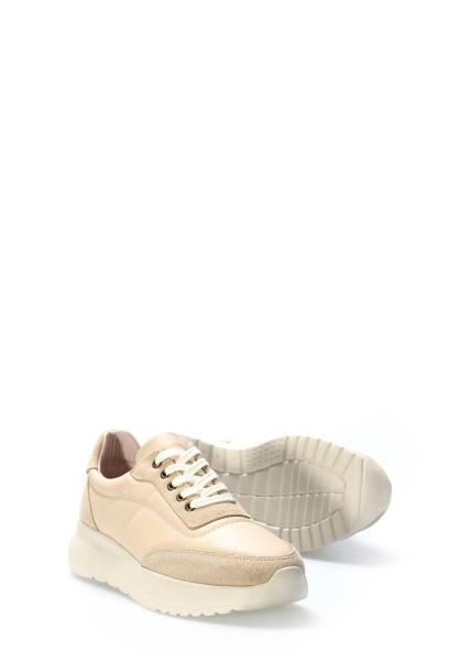MirgeShoes Bej Bağcıklı Kadın Casual Ayakkabı İçi Dışı Hakiki Deri MRG0111122611218