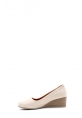 MirgeShoes Bej Kadın Dolgu Topuk Ayakkabı İçi Dışı Hakiki Deri MRG01541261508