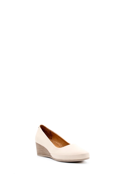 MirgeShoes Bej Kadın Dolgu Topuk Ayakkabı İçi Dışı Hakiki Deri MRG01541261508