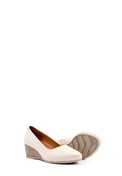 MirgeShoes Bej Kadın Dolgu Topuk Ayakkabı İçi Dışı Hakiki Deri MRG01541261508