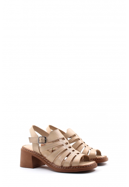 MirgeShoes Kadın Dolgu Topuk Sandalet İçi Dışı Hakiki Deri Bej  MRG0175126193929