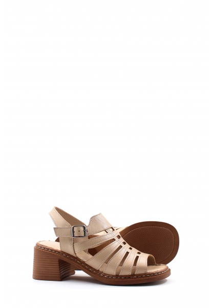 MirgeShoes Kadın Dolgu Topuk Sandalet İçi Dışı Hakiki Deri Bej  MRG0175126193929