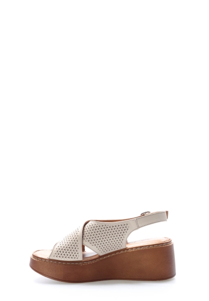 MirgeShoes Kadın Dolgu Topuk Sandalet İçİ Dışı Hakiki Deri Bej   MRG017512611081