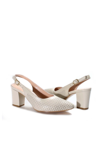 MirgeShoes Bej Kadın Kalın Topuklu Ayakkabı İçi Dışı Hakiki Deri MRG01194261472